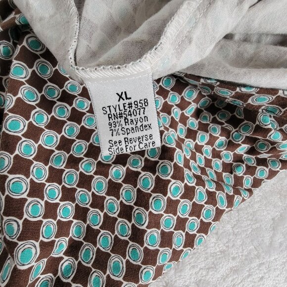 Cabi Womens Brown Teal Polka Dot V-Neck Short Sleeve Mini Dress XL Stretch New - Picture 6 of 11